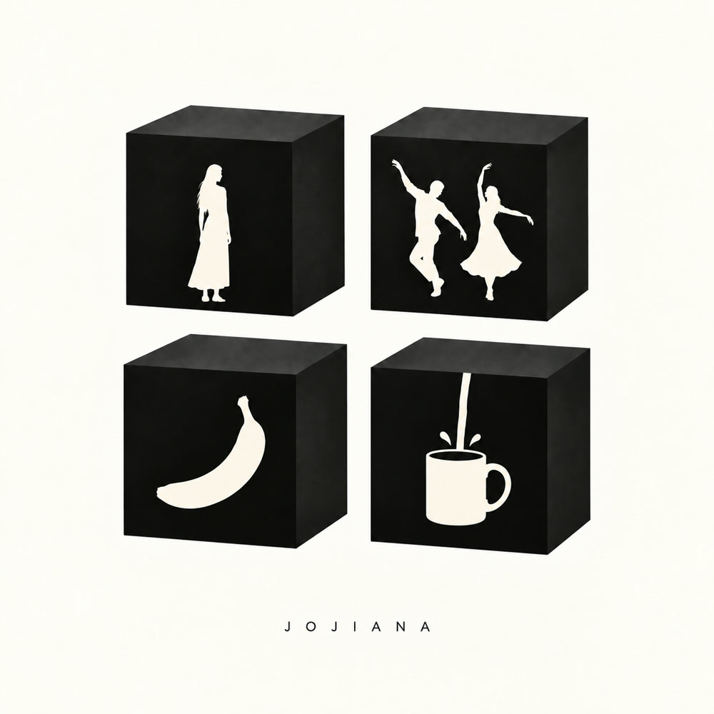 Four black Jojiana cubes on ivory